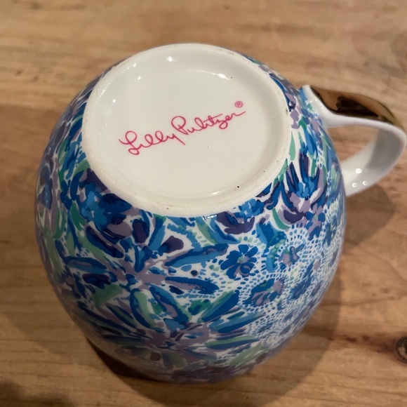 Lilly Pulitzer Blue Green Purple Floral Mug with Gold Handle Accents Colorful OS - Picture 2 of 7